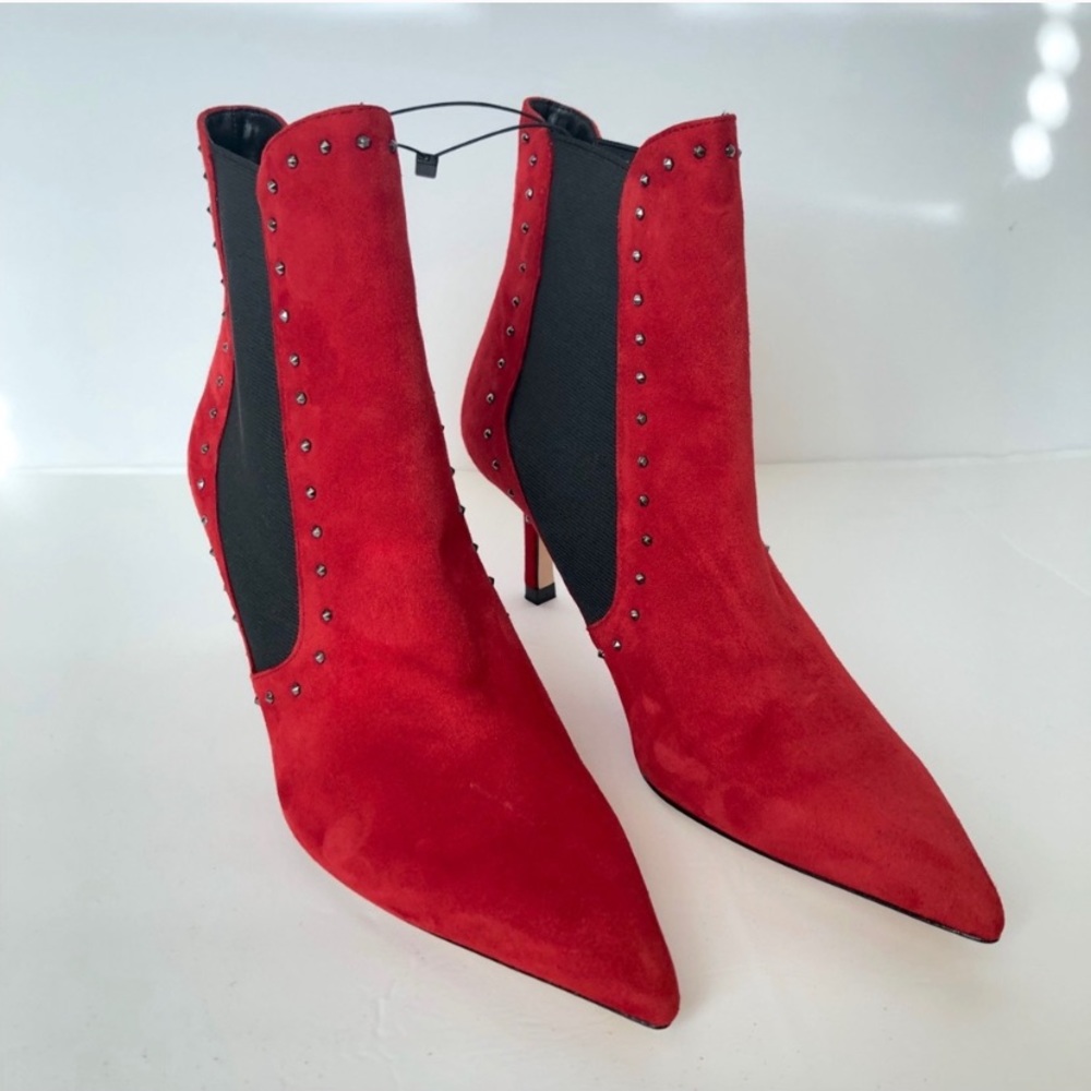 GORGEOUS ZARA NWT Studded Red Ankle Boots - Picture 2 of 4
